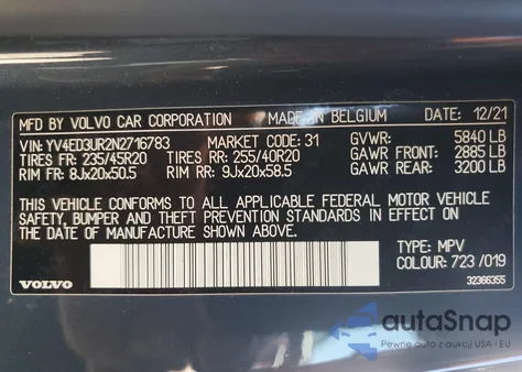 2022 Volvo Xc40 P8 Recharge Plus z USA, uszkodzony, nr VIN YV4ED3UR2N2716783